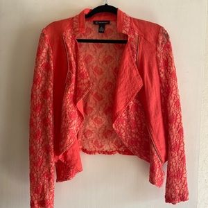 Beautiful coral linen and lace blazer / over shirt